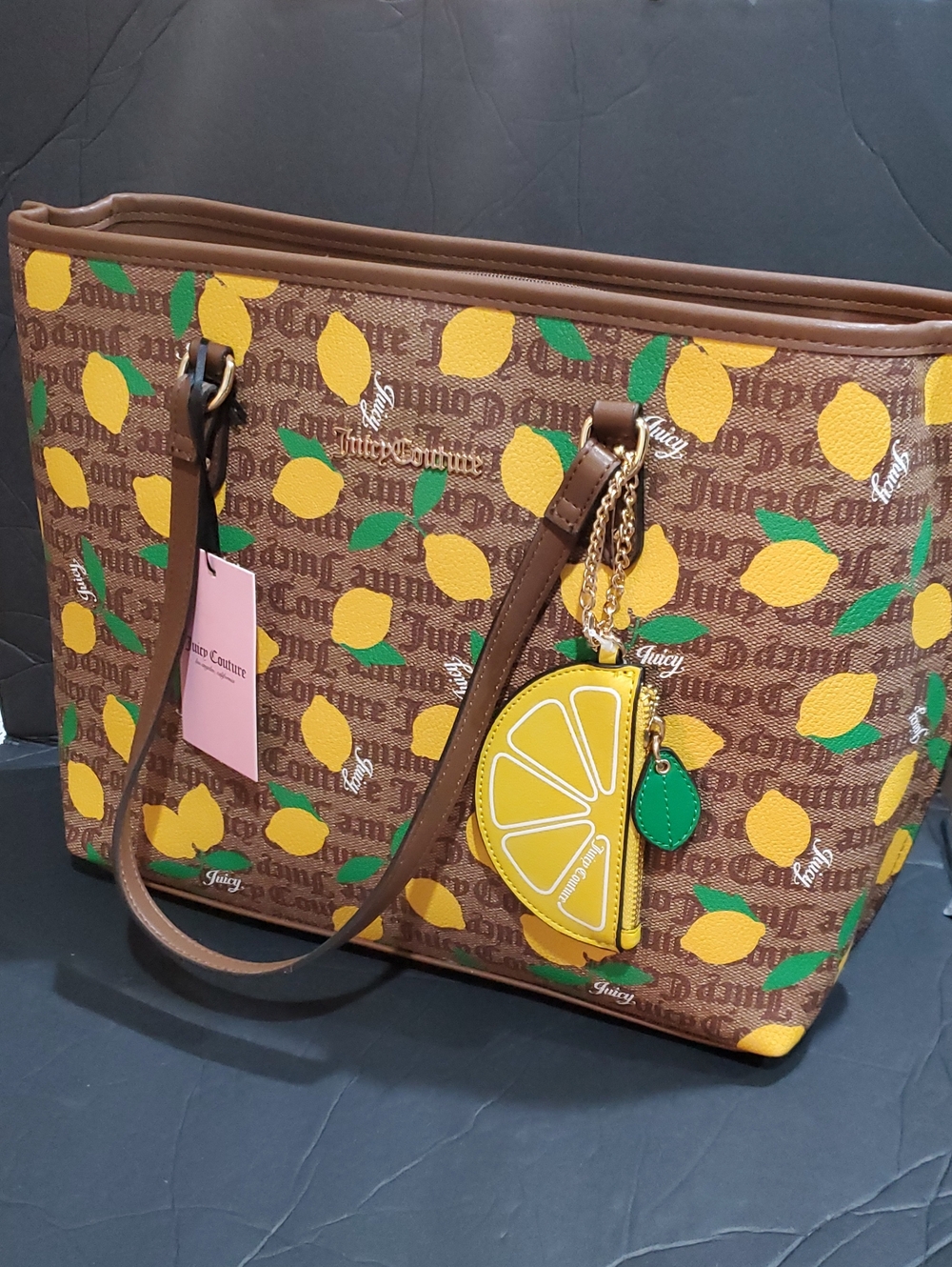 Juicy Couture chestnut chino brown multi monogram fruitful tote bag brand new